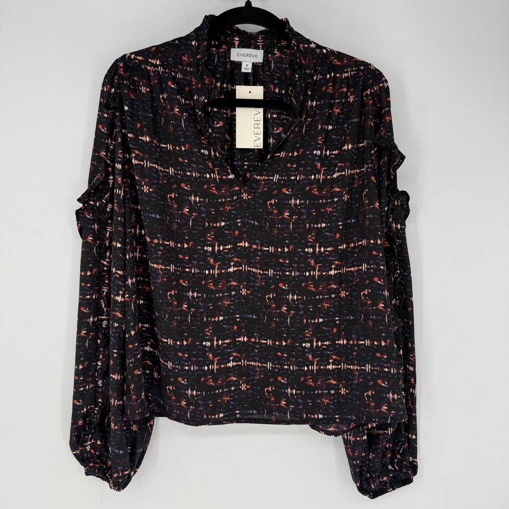 EVEREVE DANA RUFFLE BLOUSE MEDIUM NWT BUSINESS CASUAL OFFICE CAREER WORK WEAR
